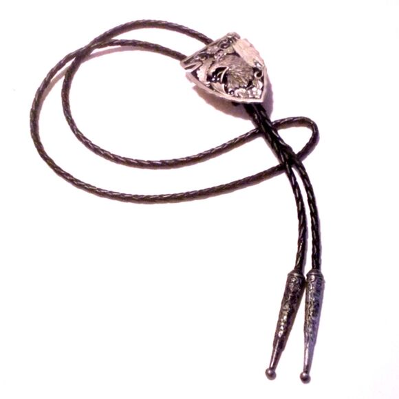 Siskiyou Vintage Enameled Eagle and Feather Braided Cord Bolo Tie - Picture 1 of 6